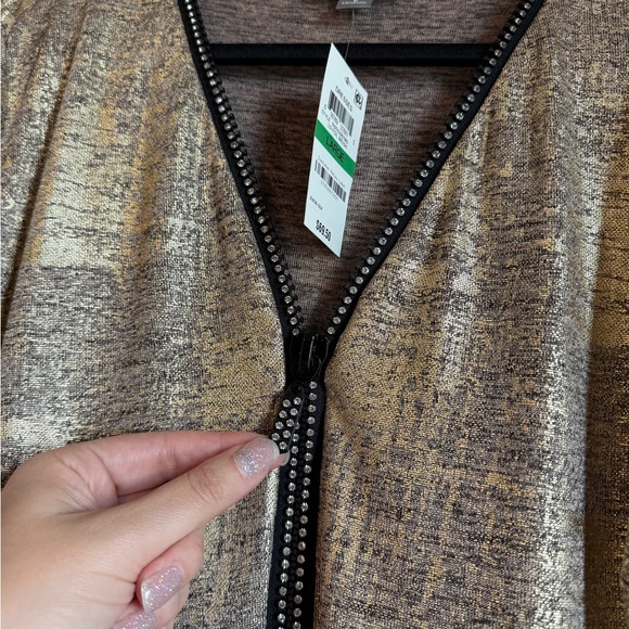 JM Collection Rhinestone Zip Front Brush Gold Dress - Picture 3 of 5